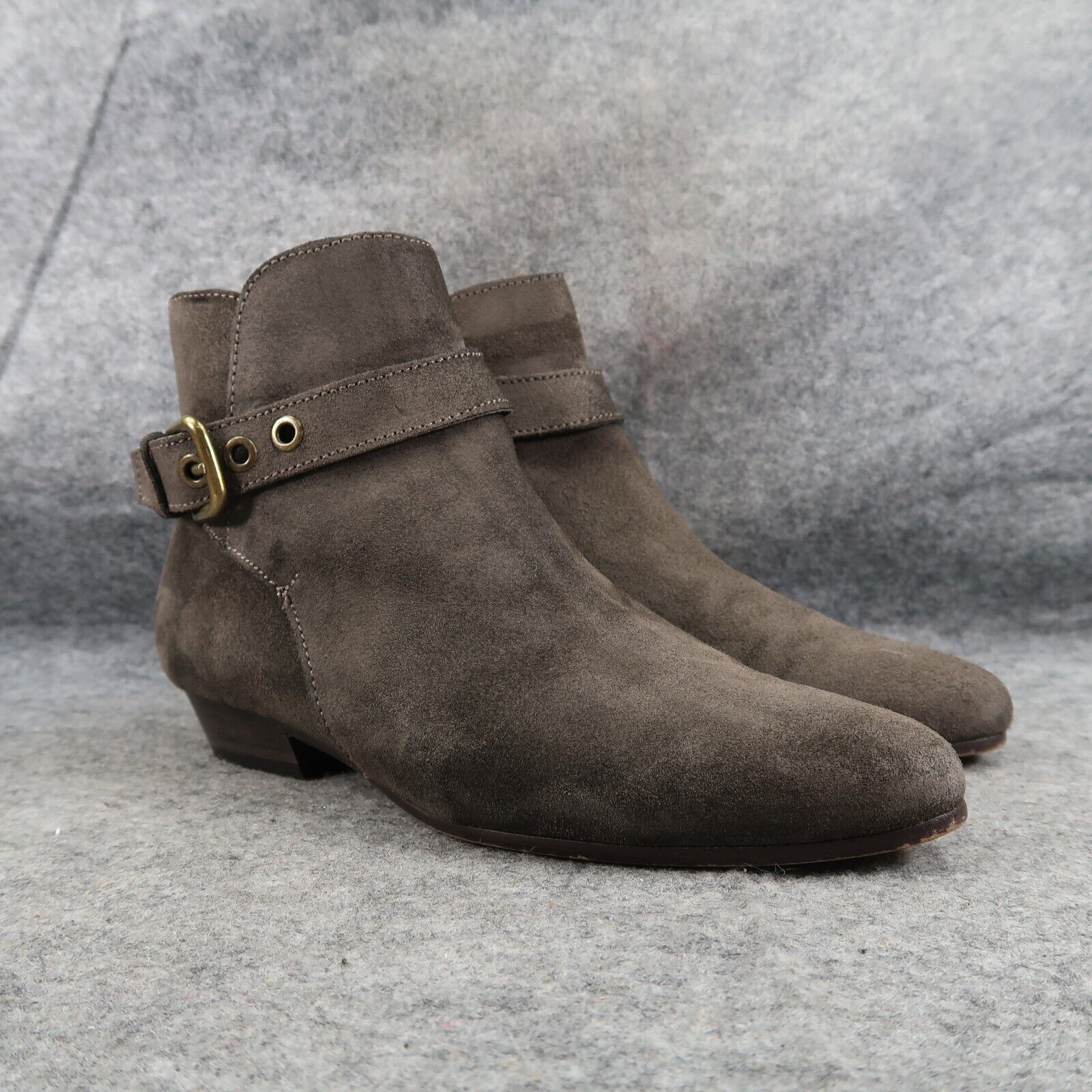 J Crew Shoes Women 7 Bootie Fashion Leather Classic Buckle Strap Block Heel Grey